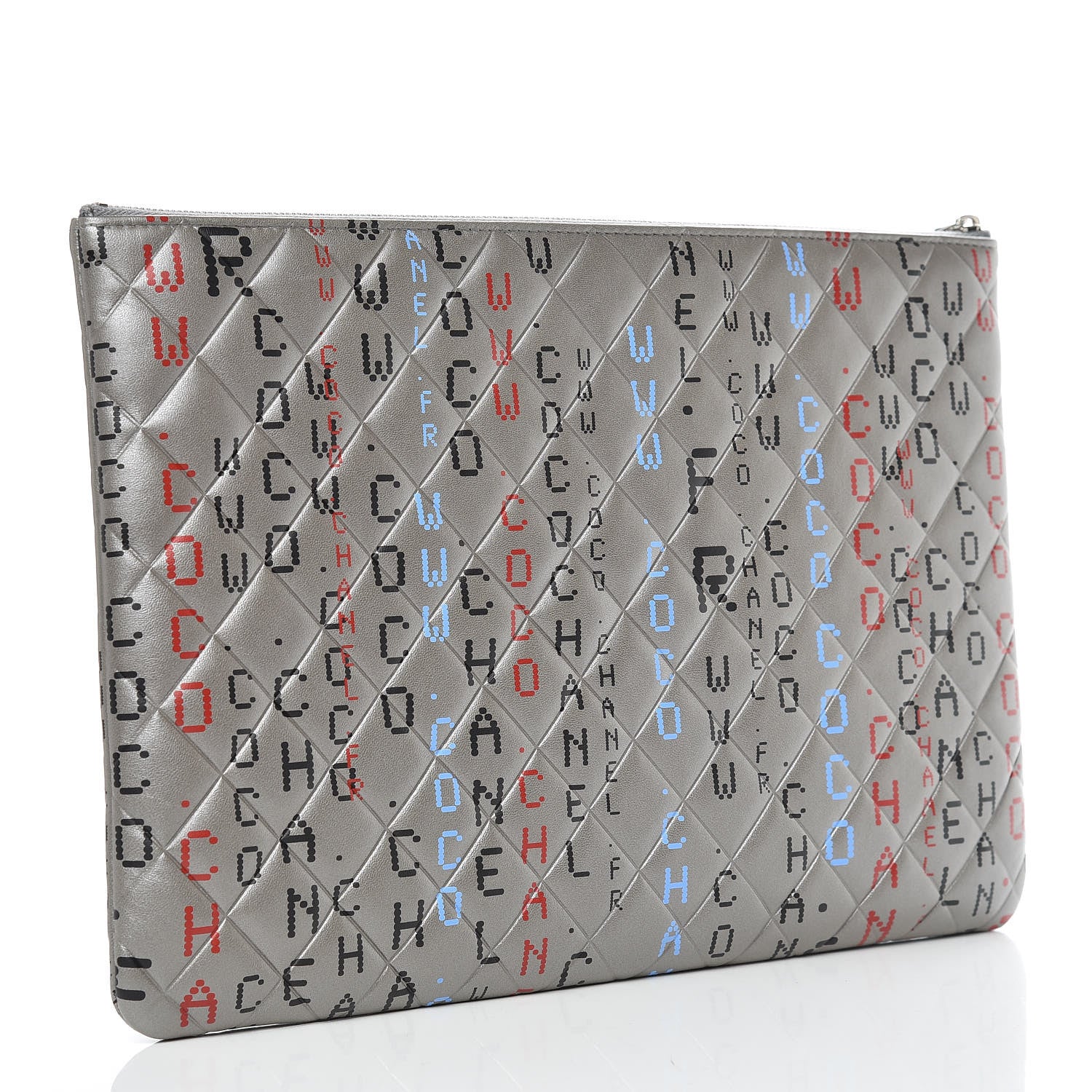 Chanel Metallic Lambskin Quilted Large Data Center Cosmetic Case Silver 3 of 10