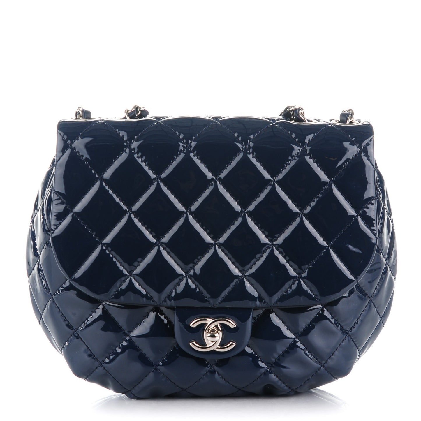 Patent Quilted Medium Bubble CC Flap Navy Blue