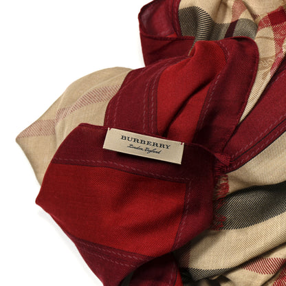 Burberry Modal Cashmere Haymarket Check Color Border Scarf Red 3 of 3
