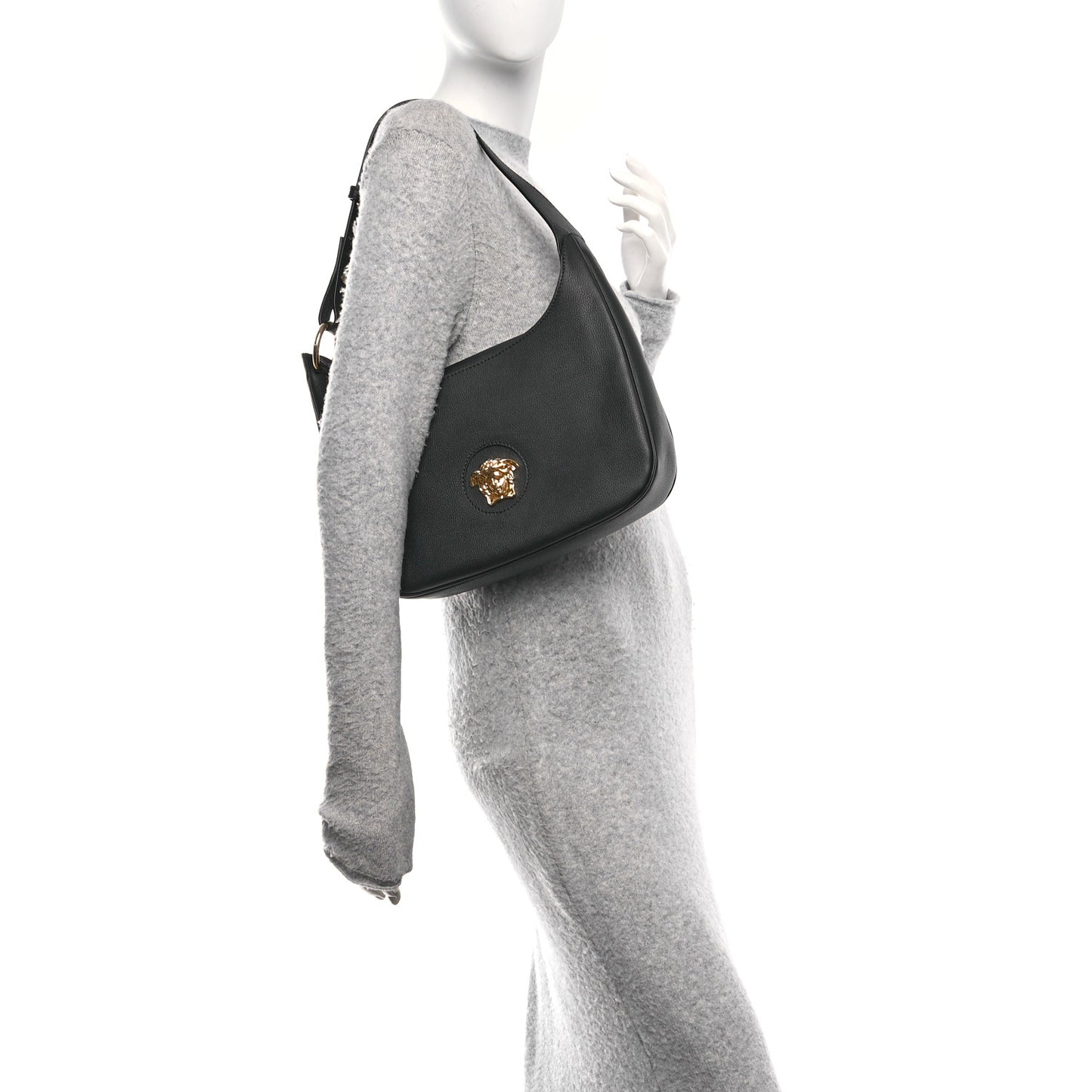 Calfskin La Medusa Medium Hobo Crossbody Black