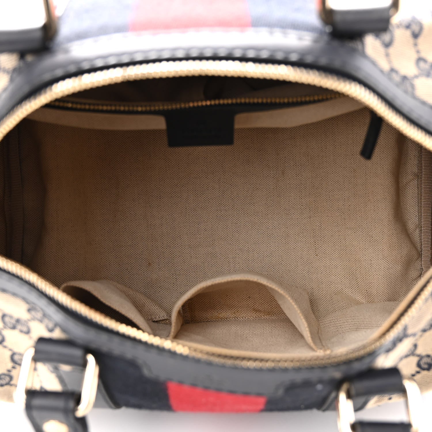 Gucci Monogram Selleria Calfskin Vintage Web Medium Boston Beige Blue 4 of 10