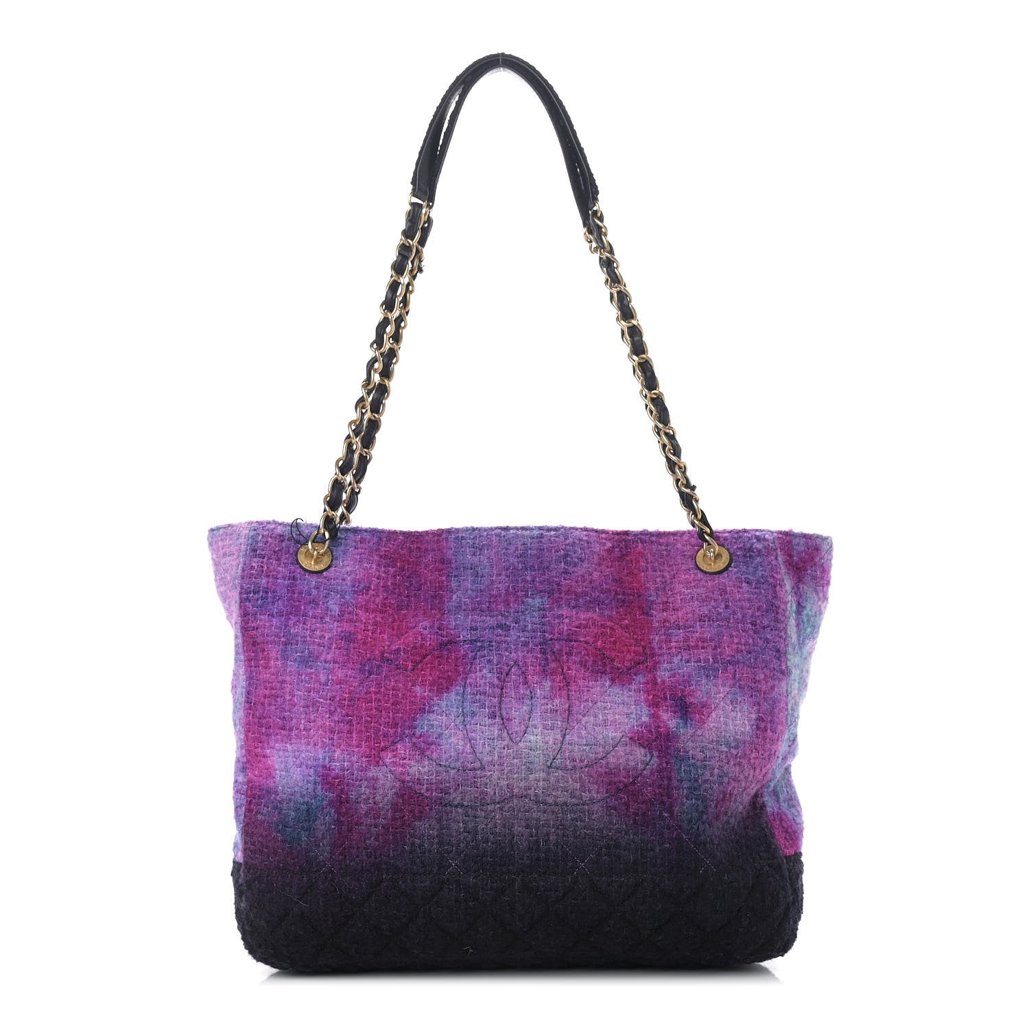 Chanel Wool Tweed CC Tote Purple Black Blue 1 of 11