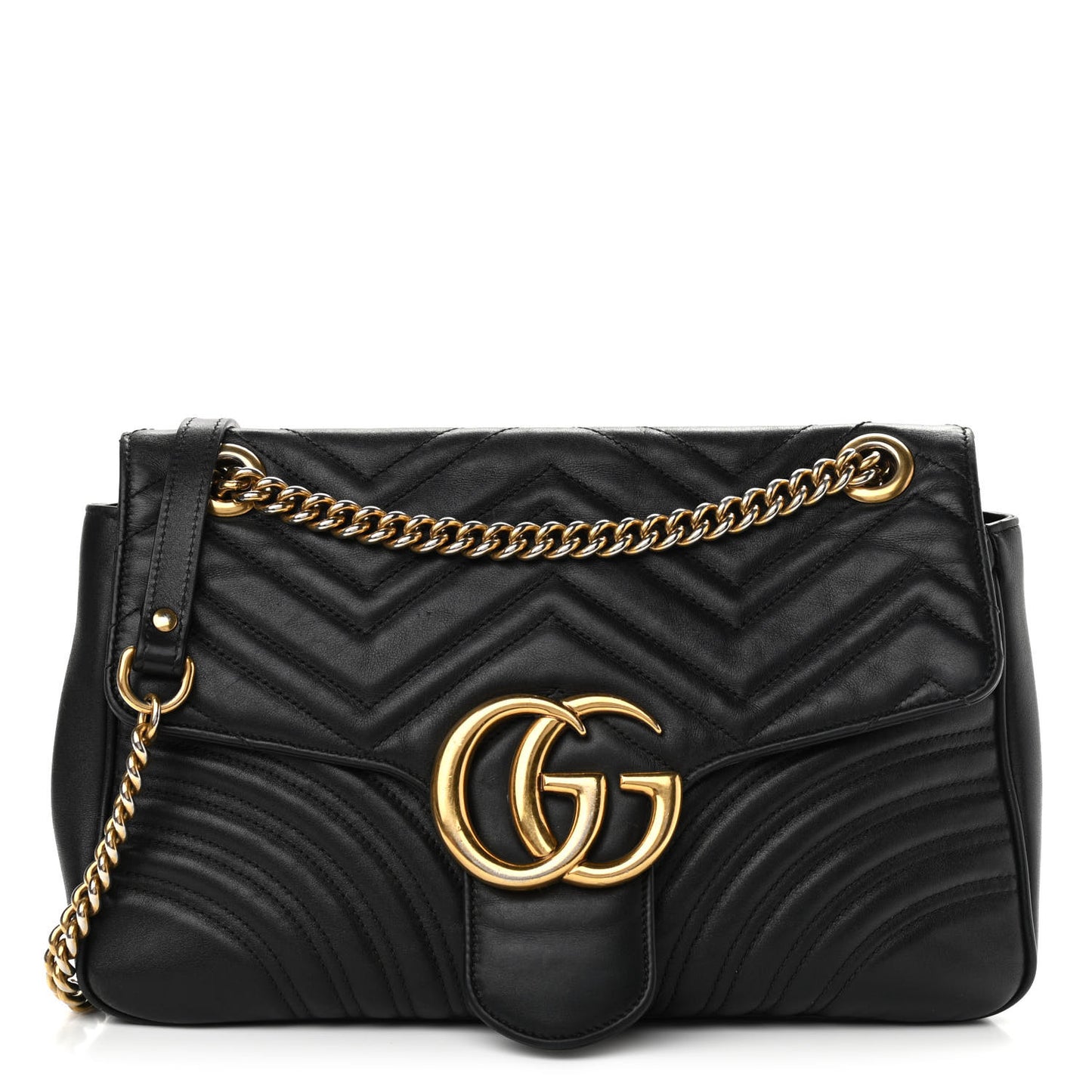 Calfskin Matelasse Medium GG Marmont Shoulder Bag Black