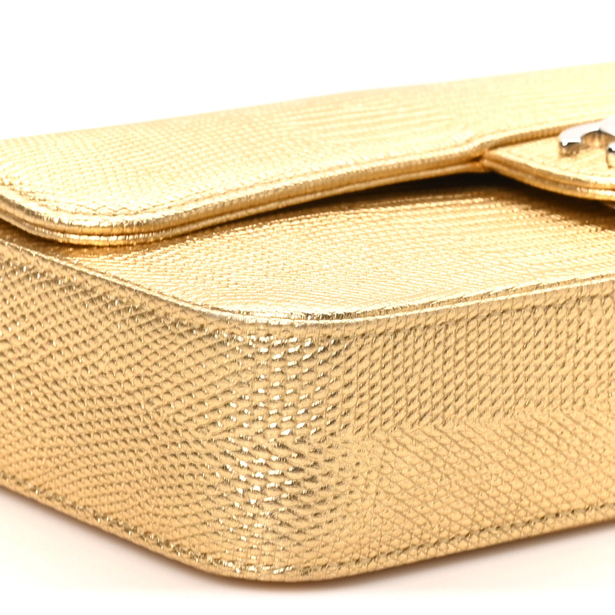 Metallic Calfskin Lizard Embossed Small East West Flap Gold