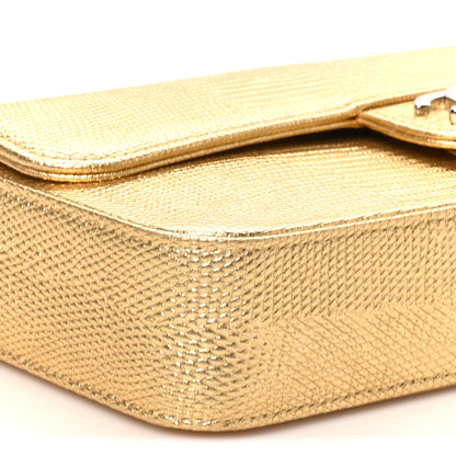 Chanel Metallic Calfskin Lizard Embossed Small East West Flap Gold 9 of 10