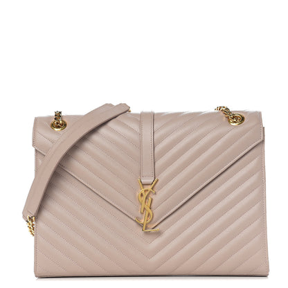 Saint Laurent Grain De Poudre Matelasse Chevron Large Monogram Satchel Nude Powder 1 of 9