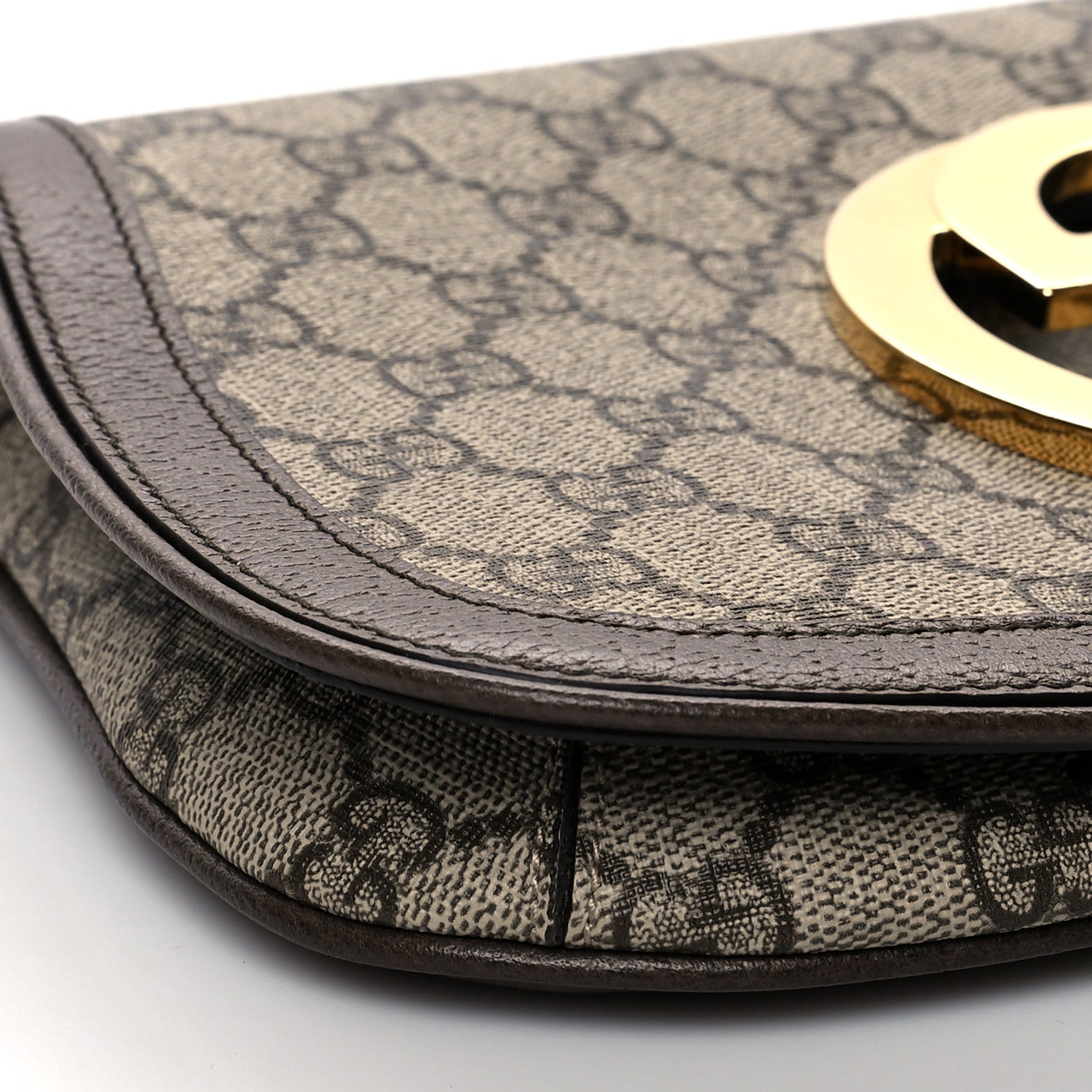 Gucci GG Supreme Monogram Textured Dollar Calfskin Blondie Chain Shoulder Flap Bag Beige Ebony New Acero 9 of 10