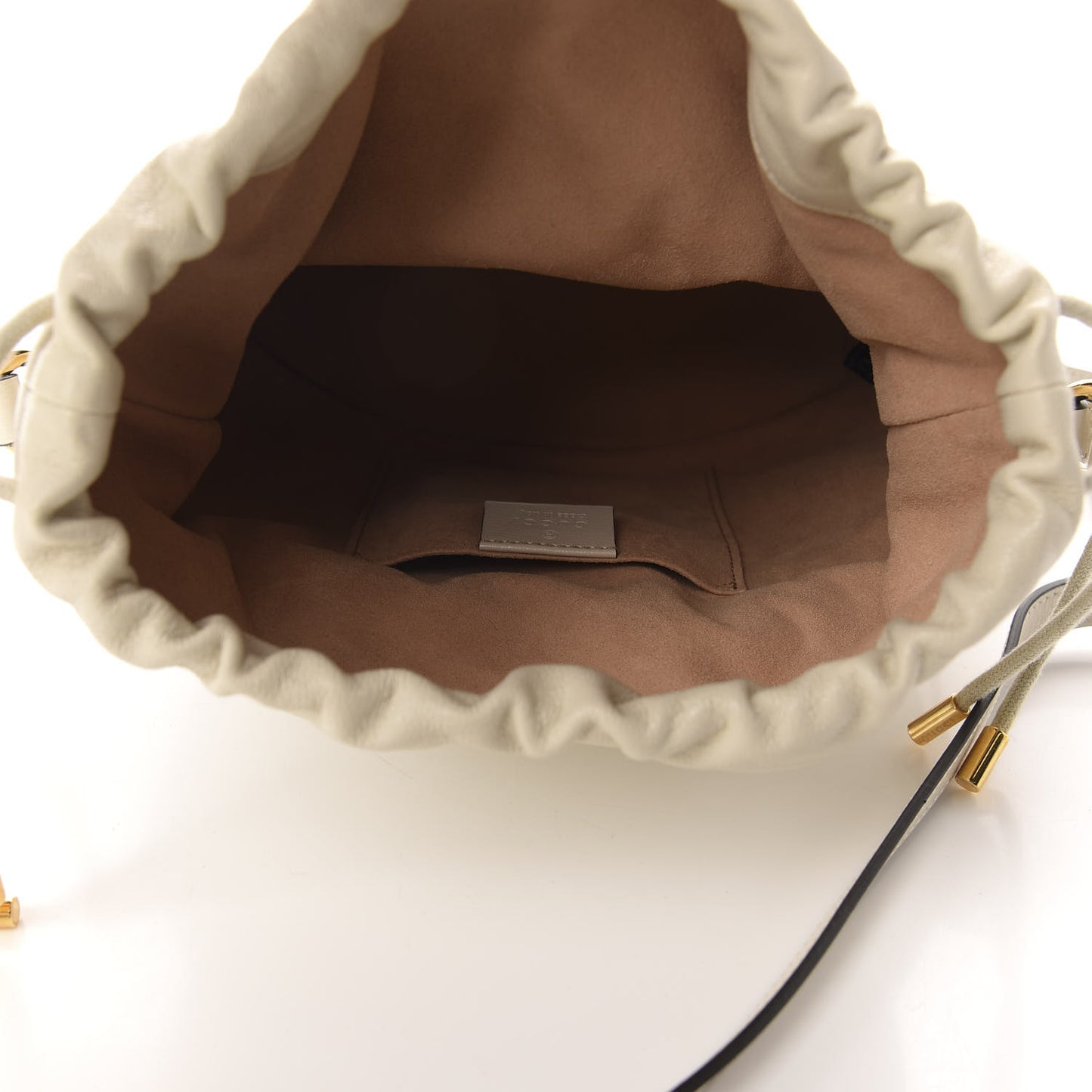 Azalea Sakai Calfskin Horsebit 1955 Drawstring Bucket Bag Mystic White