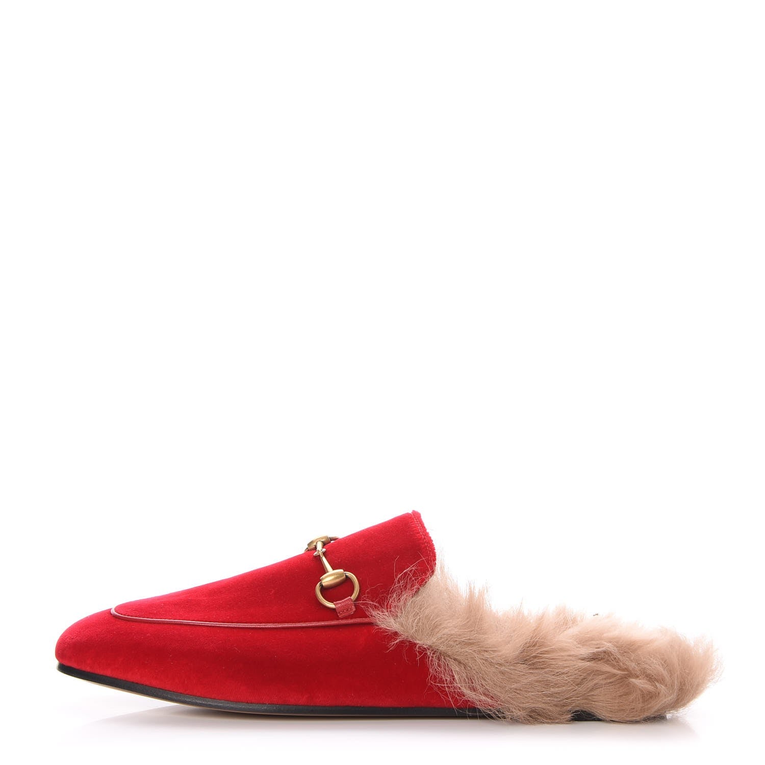Gucci Velvet Fur Womens Princetown Slippers 39 Hibiscus Red 1 of 7