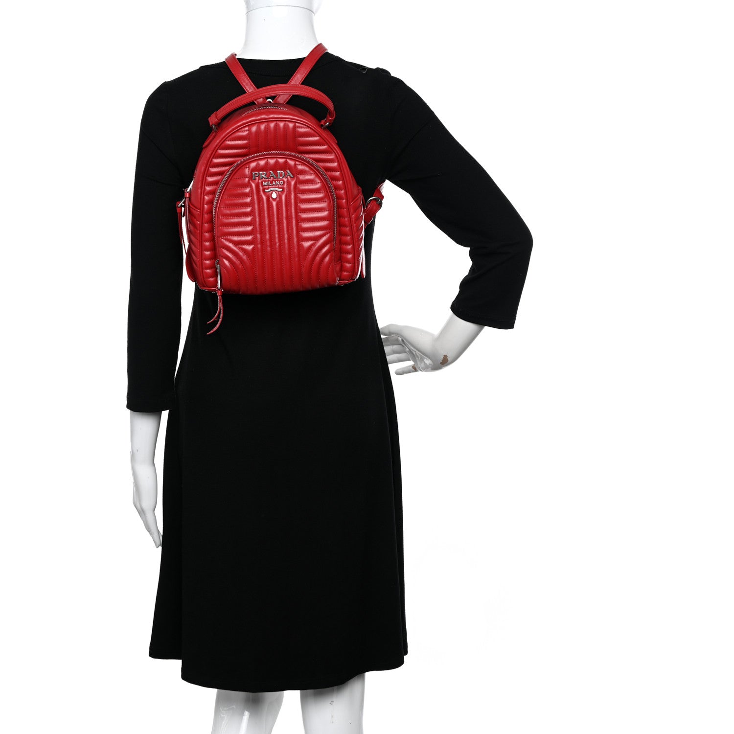 Prada Soft Calfskin Impunture Diagramme Day Backpack Fuoco 2 of 9