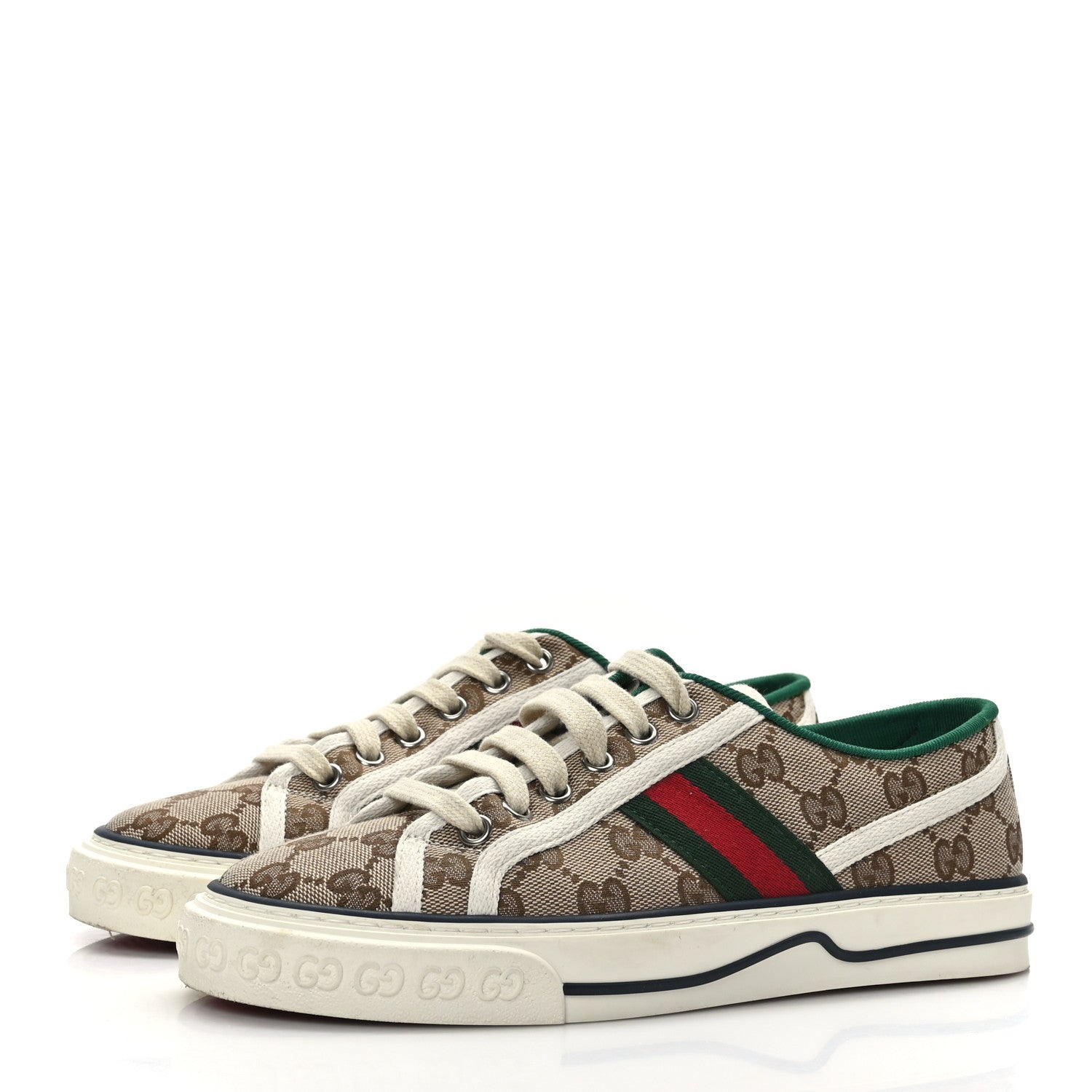 Gucci GG Monogram Web Womens 1977 Tennis Sneakers 37 Beige Ebony Mystic White 3 of 7