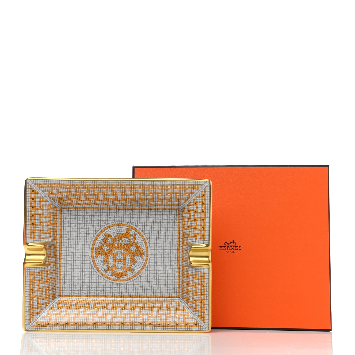 Hermes Porcelain Mosaique Au 24 Gold Ashtray 9 of 9