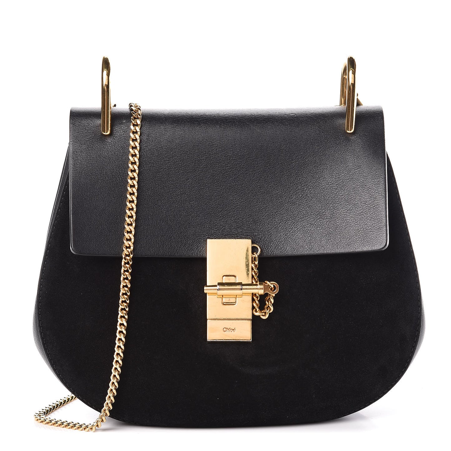 Suede Smooth Calfskin Drew Shoulder Bag Black