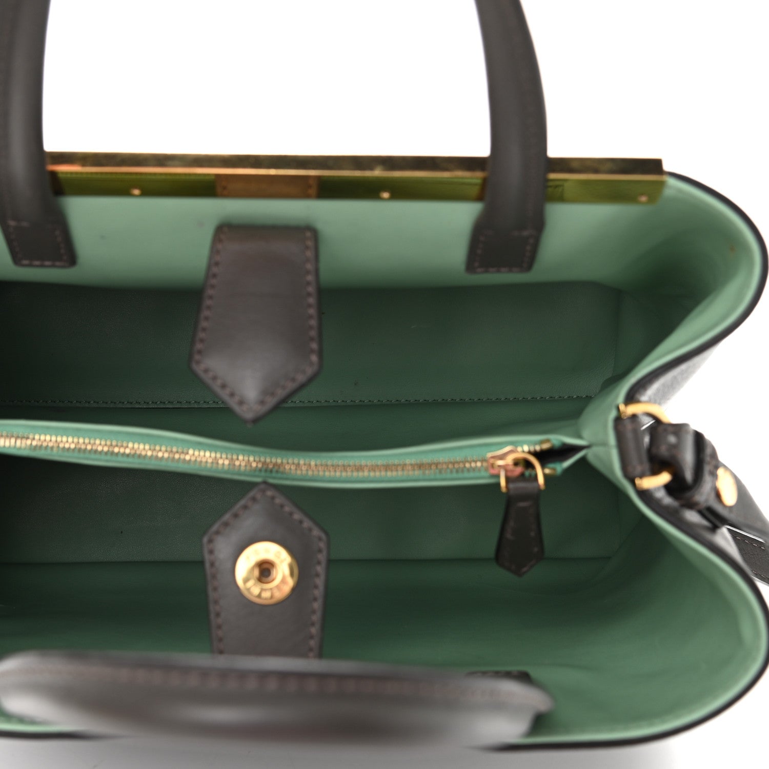 Fendi Vitello Dolce Petite 2Jours Tote Verde Prato Menta 5 of 8