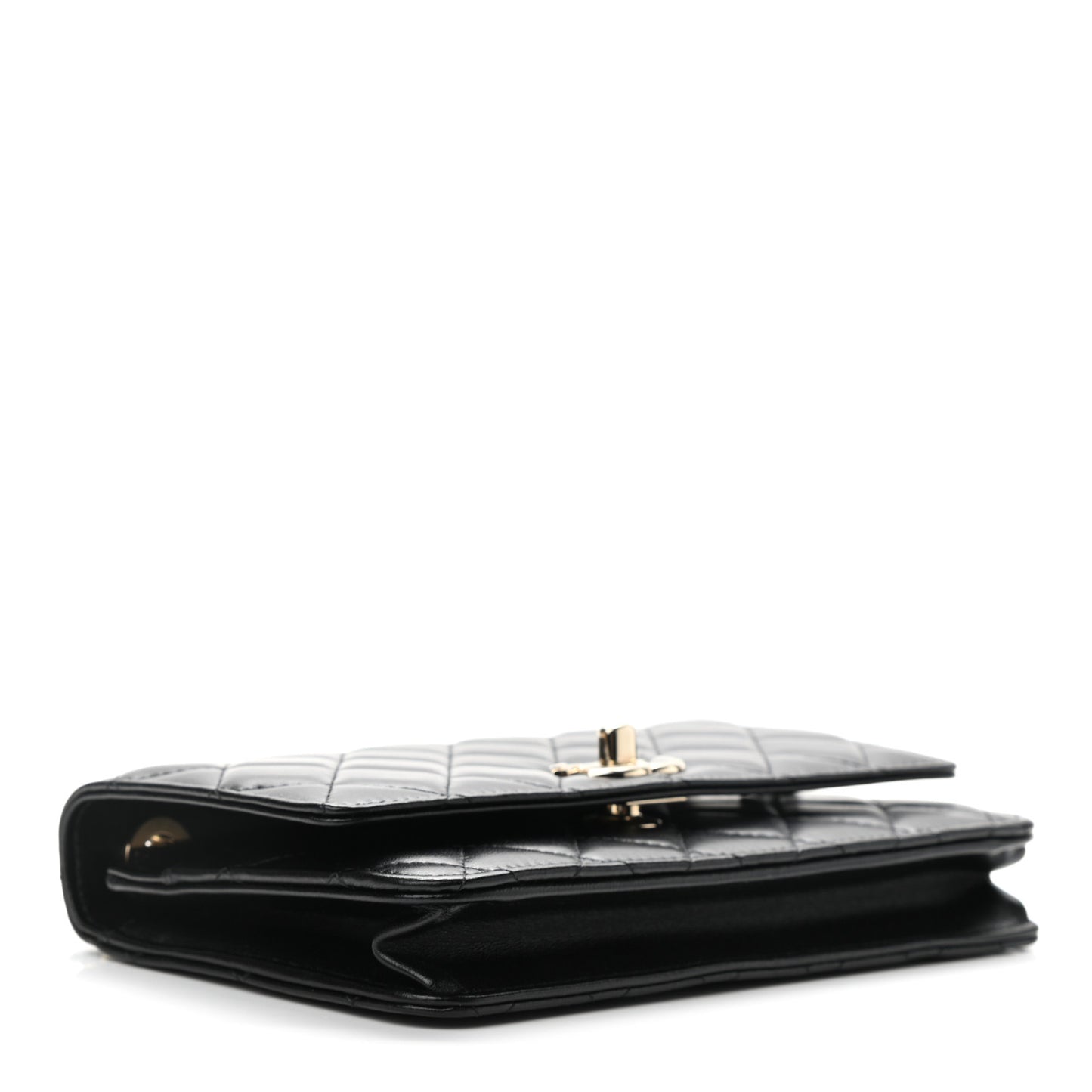 Lambskin Quilted Trendy CC Wallet On Chain WOC Black