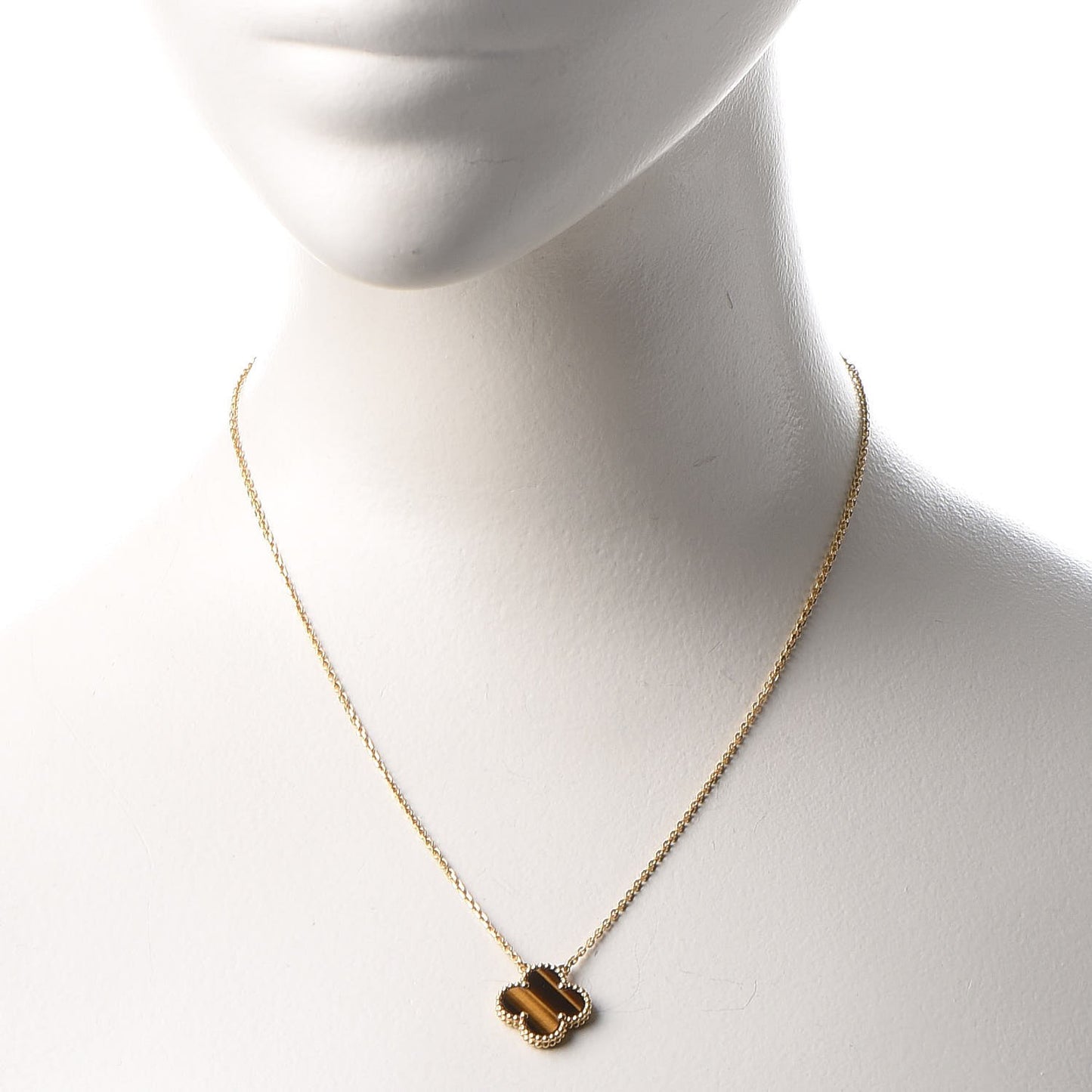18K Yellow Gold Tiger Eye Vintage Alhambra Pendant Necklace