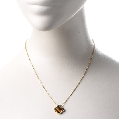 Van Cleef & Arpels 18K Yellow Gold Tiger Eye Vintage Alhambra Pendant Necklace 2 of 8