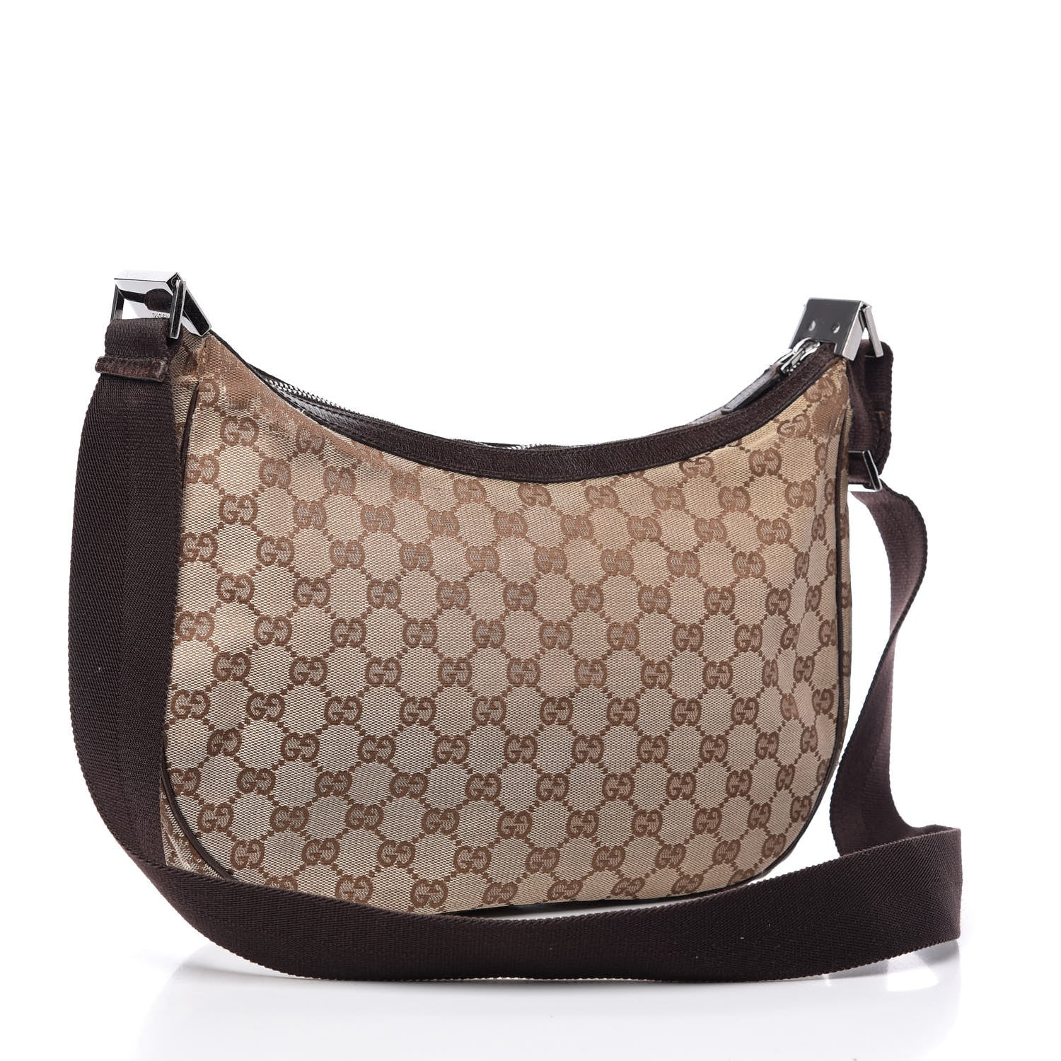 Gucci Monogram Medium Half Moon Hobo Dark Brown 3 of 15