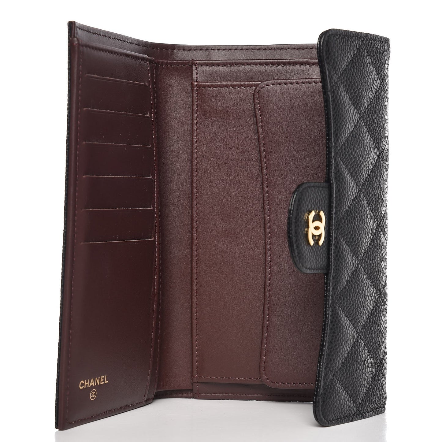 Caviar Quilted Large Flap Wallet Black
