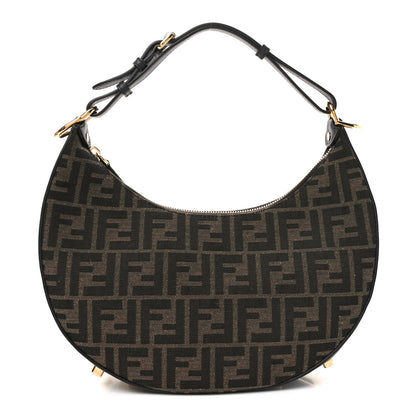 Fendi Fabric Jacquard Vitello Grace FF 1974 Small Fendigraphy Hobo Bag Tobacco Moro Ebano 1 of 10