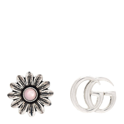 Gucci Sterling Silver Pink Mother of Pearl Flower Marmont Double G Earrings 1 of 7