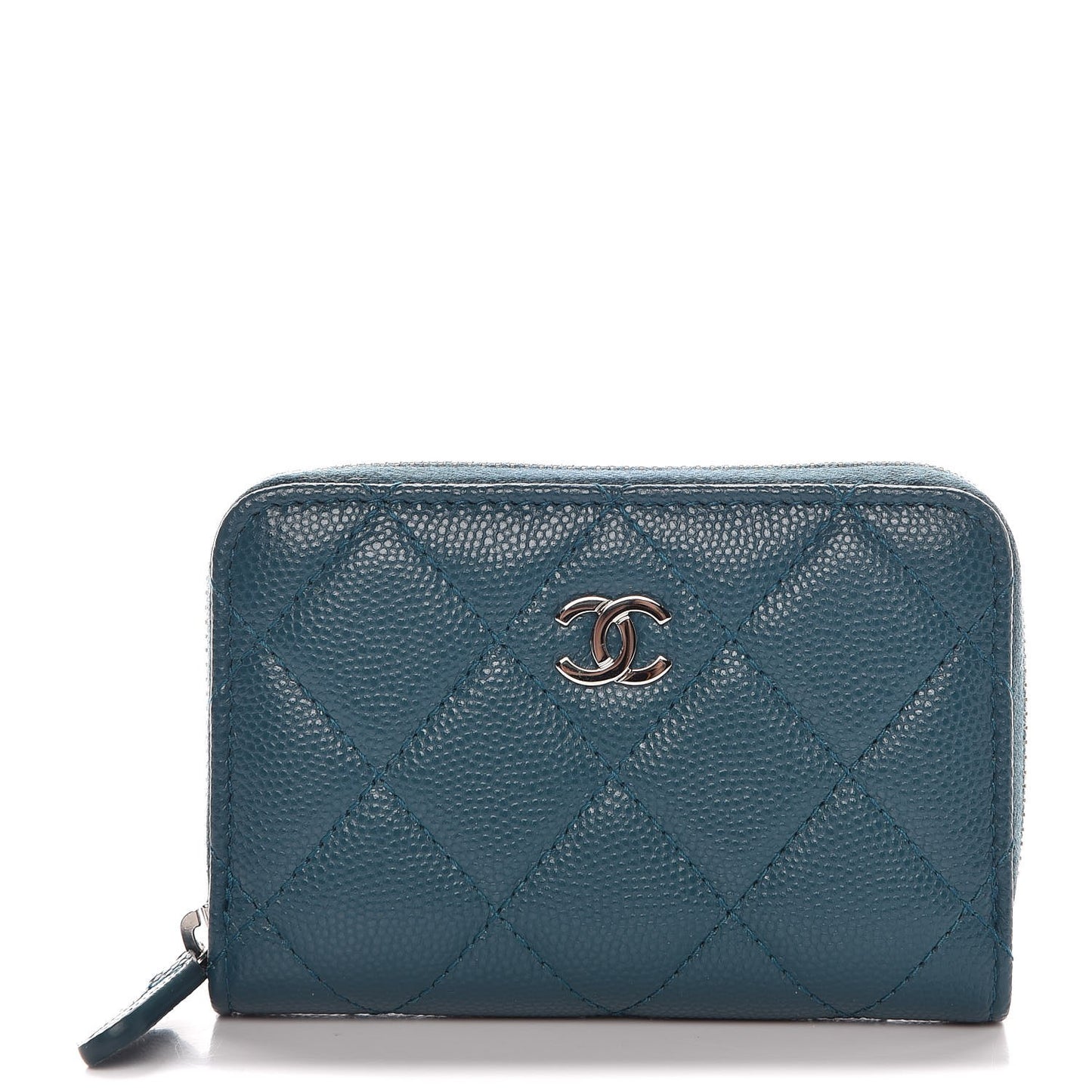 Caviar Quilted Zip Coin Purse Dark Green