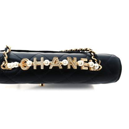 Chanel Lambskin Quilted Crystal Pearl Handle Wallet On Chain WOC Black 10 of 14