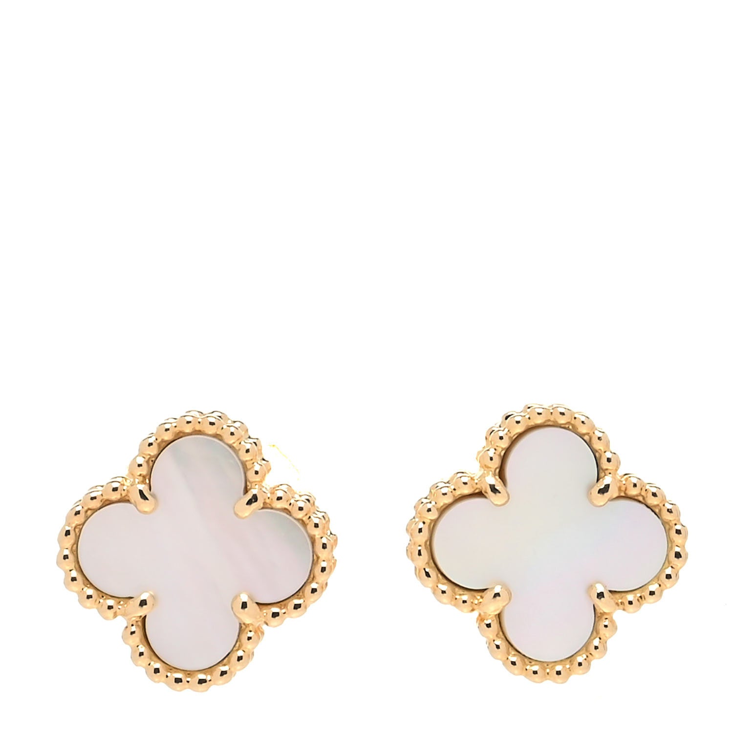 Van Cleef & Arpels 18K Yellow Gold Mother of Pearl Sweet Alhambra Earrings 1 of 5