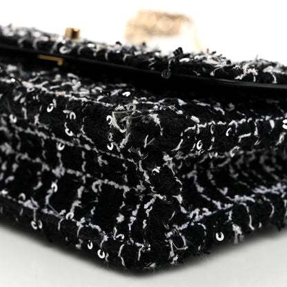 Chanel Tweed Sequin Quilted Wallet On Chain WOC Black White 10 of 10