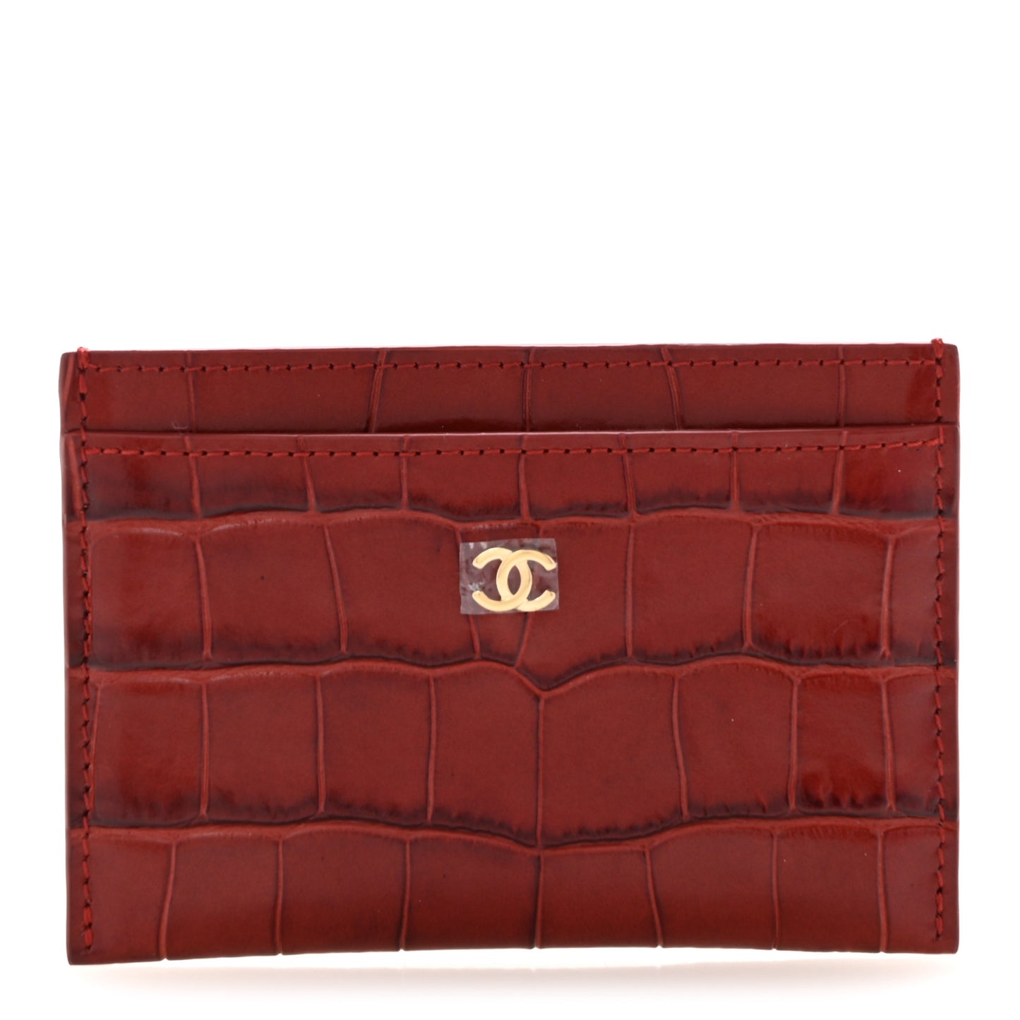 Calfskin Crocodile Embossed Crococo Card Holder Burgundy
