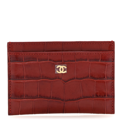 Chanel Calfskin Crocodile Embossed Crococo Card Holder Burgundy 1 of 8