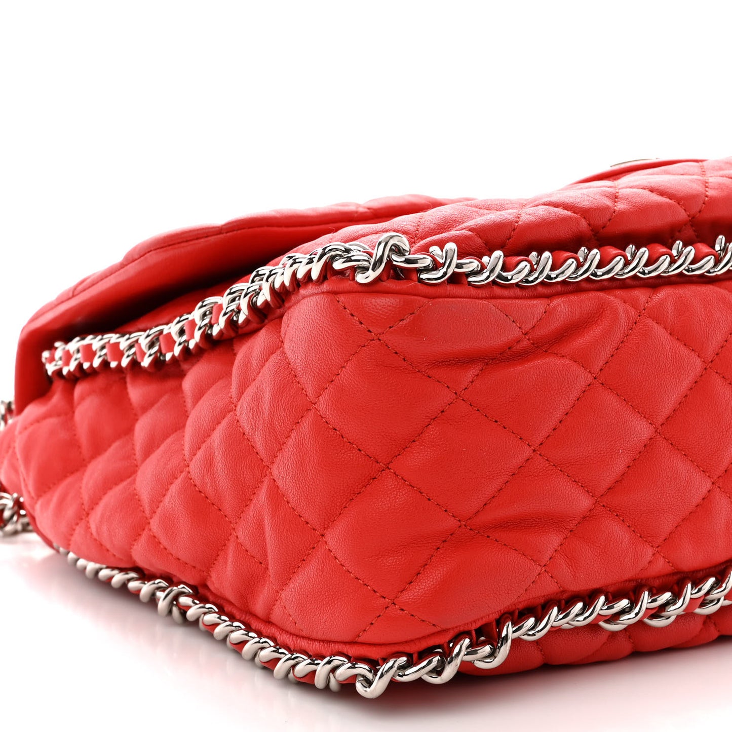 Washed Lambskin Quilted Maxi Chain Around Flap Red