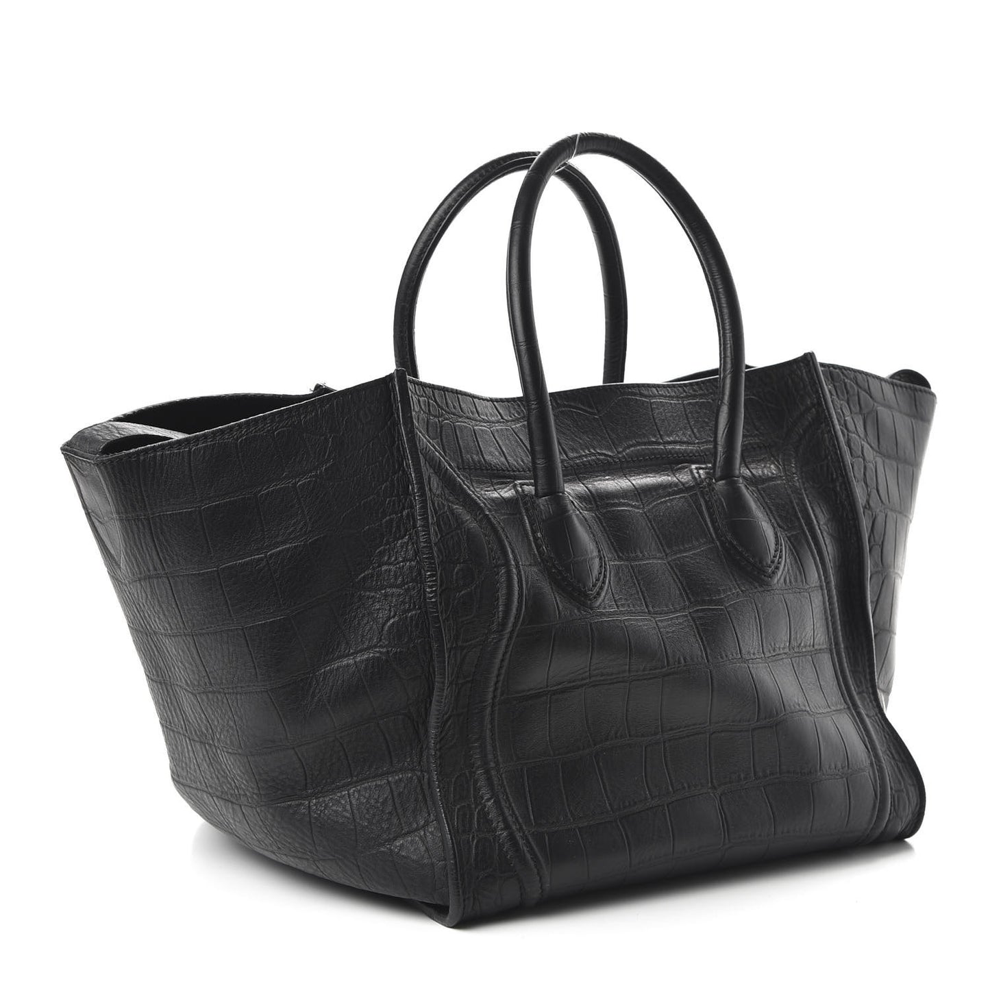 Crocodile Embossed Calfskin Medium Phantom Luggage Black