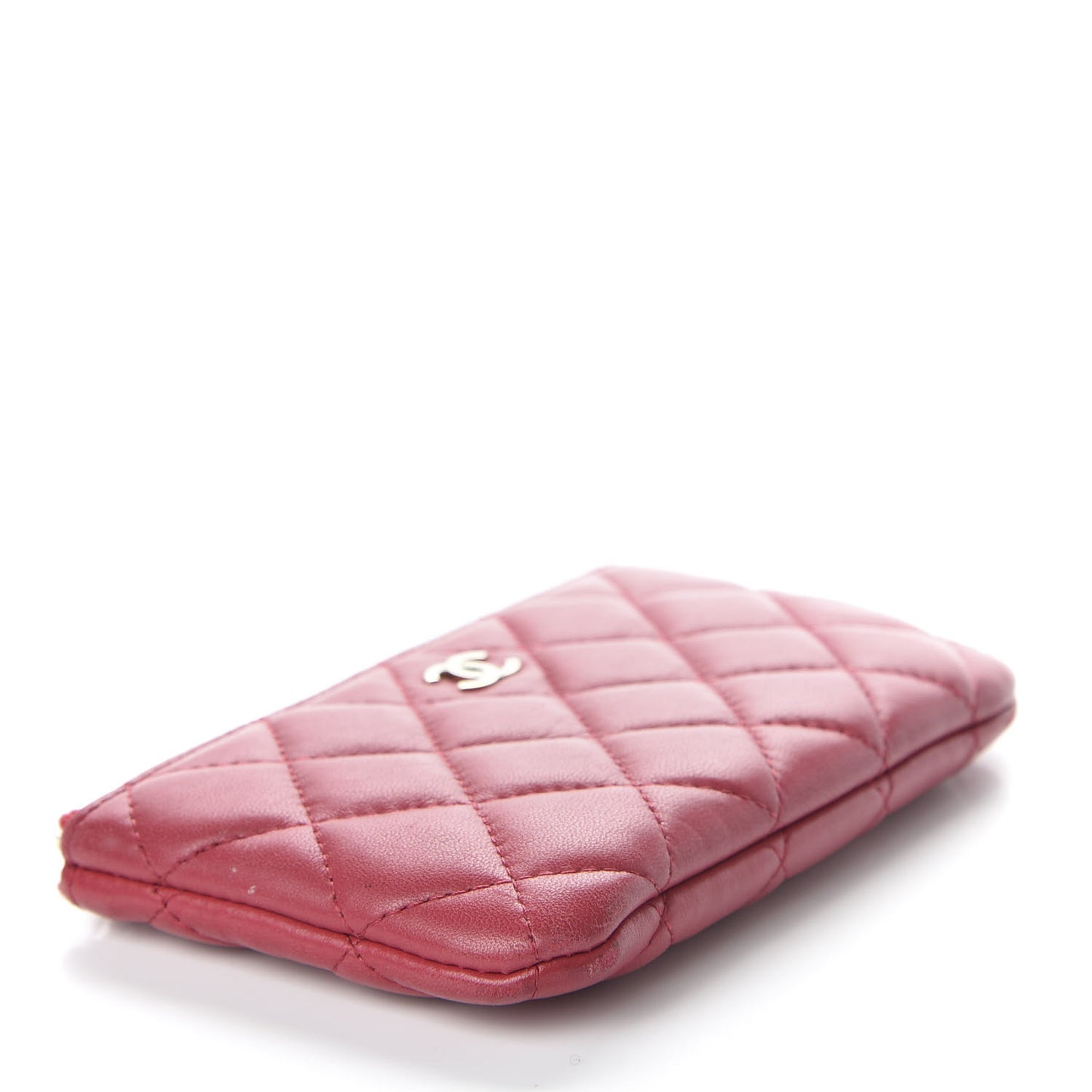 Lambskin Quilted Small Cosmetic Case Dark Pink