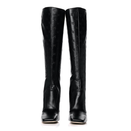 Fendi Vitello Karligraphy Embossed FFreedom Knee High Boots 39.5 Black 2 of 10