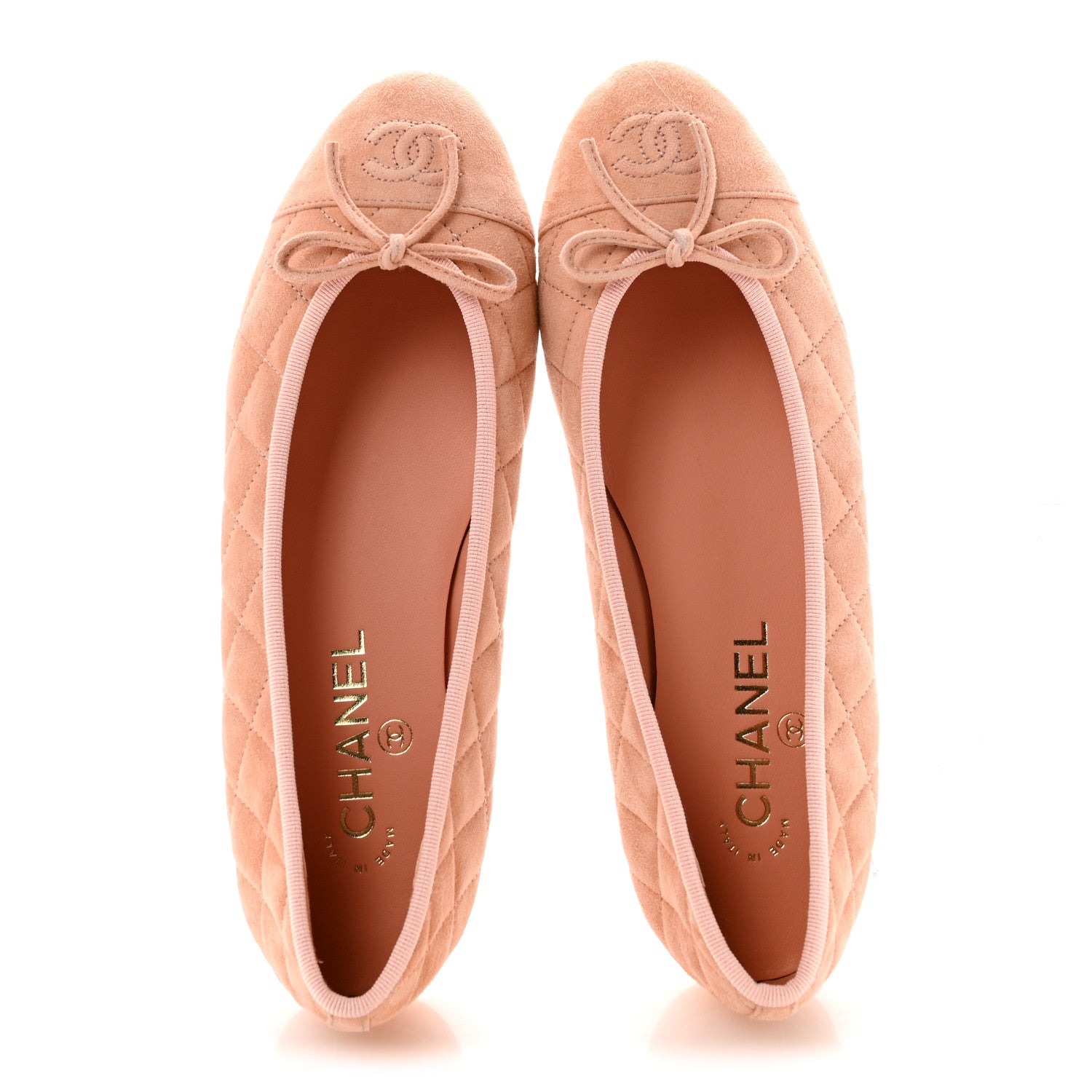 Chanel Suede Kidskin Quilted Cap Toe CC Ballerina Flats 38.5 Light Orange 2 of 10