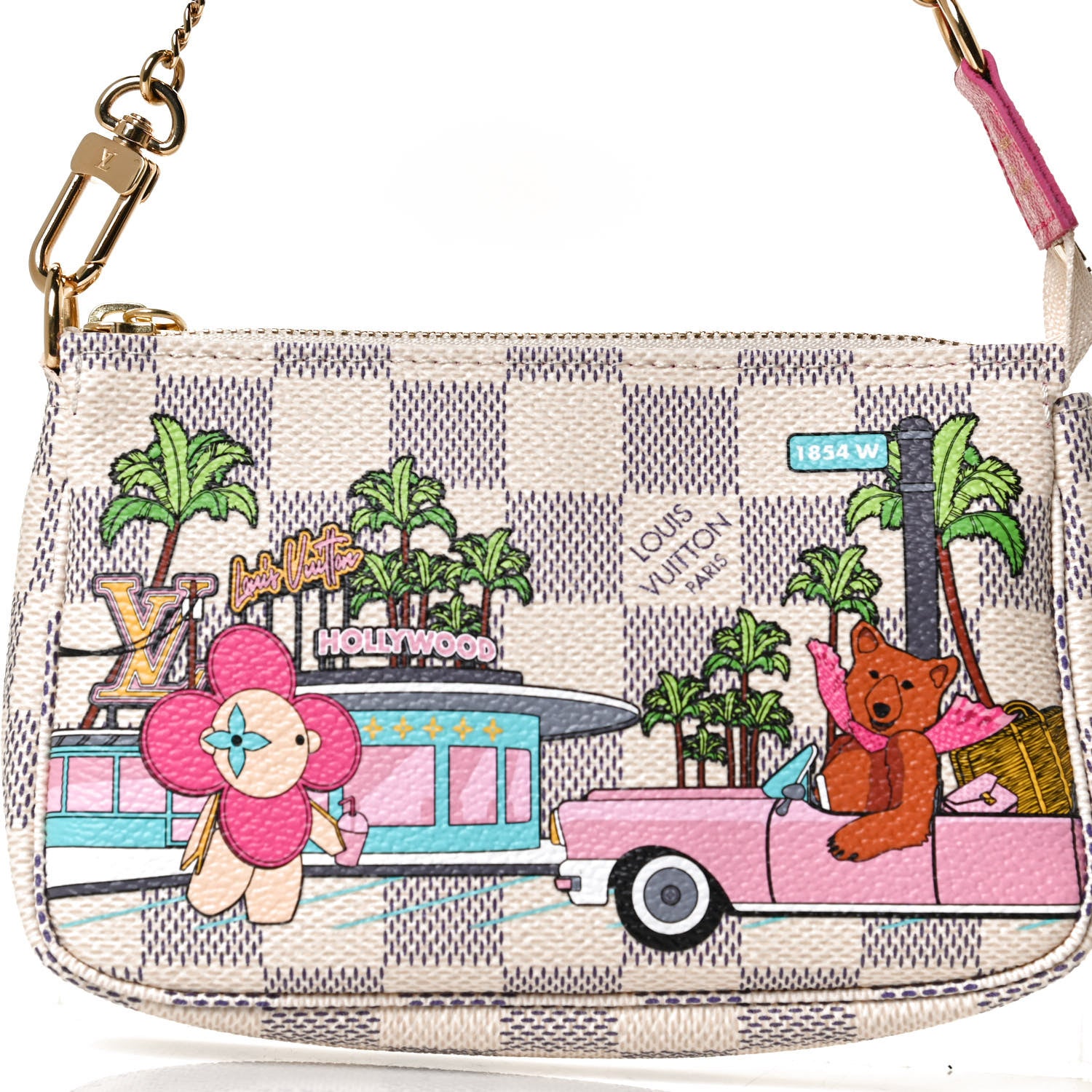 Louis Vuitton Damier Azur 2021 Christmas Animation Hollywood Mini Pochette Accessories Fuchsia 7 of 12