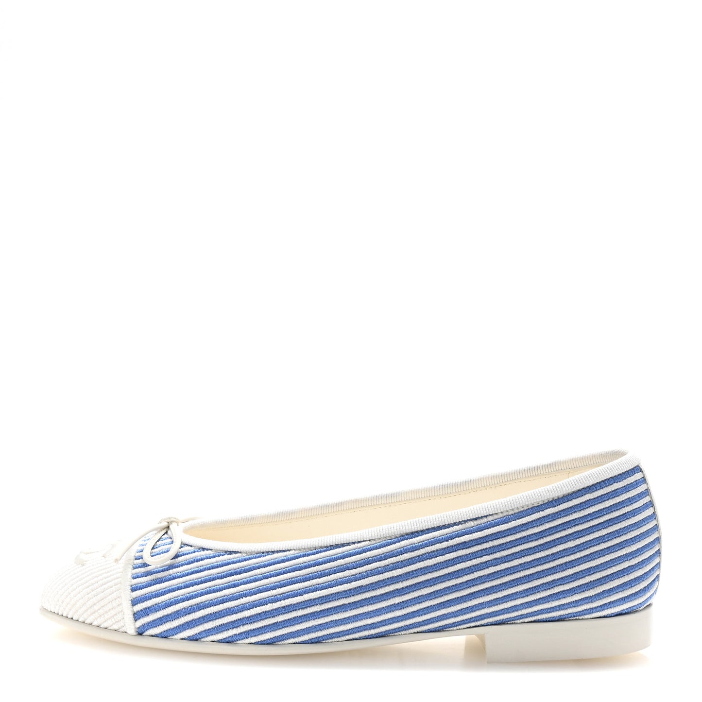 Fabric Grosgrain Cap Toe CC Flats 35 White Blue