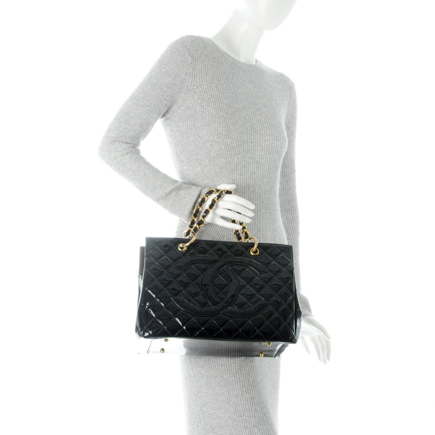 Patent Quilted Grand Shopping Tote GST Black