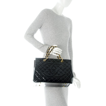 Chanel Patent Quilted Grand Shopping Tote GST Black 2 of 8