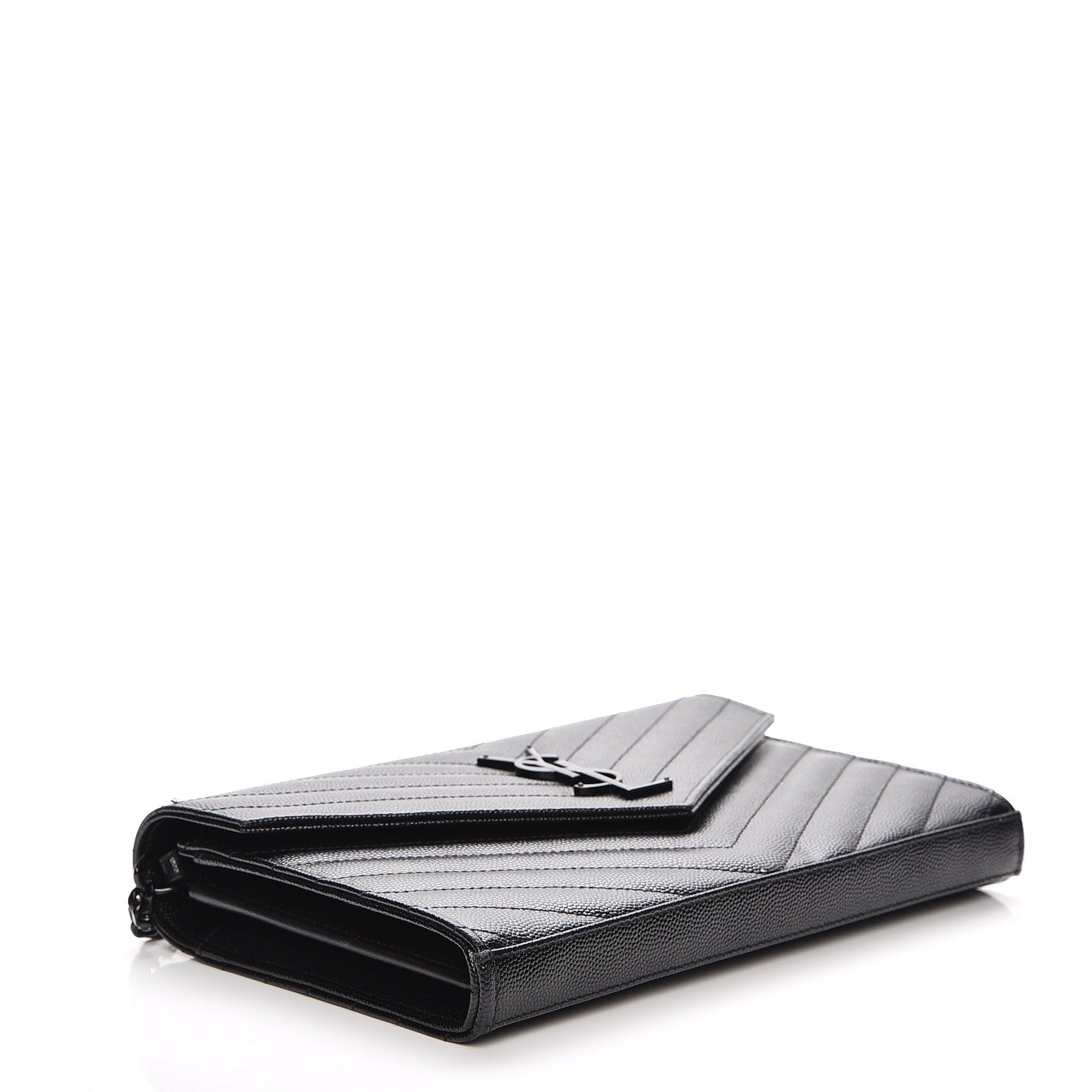 Saint Laurent Grain De Poudre Matelasse Chevron Monogram Chain Wallet Black 4 of 7