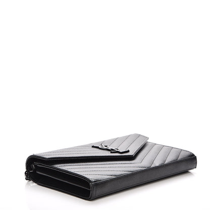 Saint Laurent Grain De Poudre Matelasse Chevron Monogram Chain Wallet Black 4 of 7
