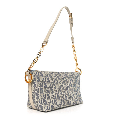 Christian Dior Chambray Raffia Effect Oblique DiorStar Hobo Bag Blue Light Biscuit 3 of 10