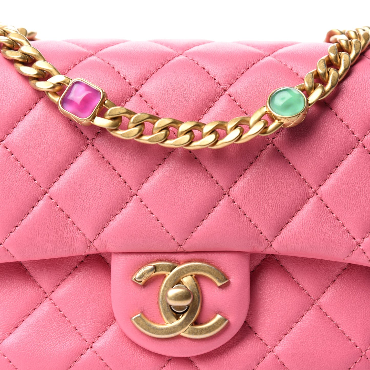 Lambskin Resin Quilted Mini Pearl Samba Square Flap Pink