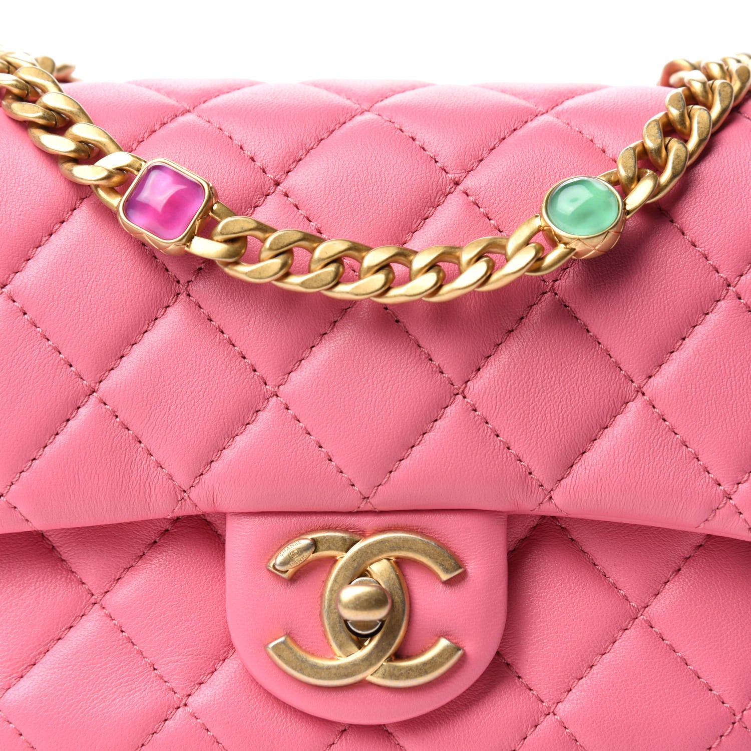 Chanel Lambskin Resin Quilted Mini Pearl Samba Square Flap Pink 11 of 11