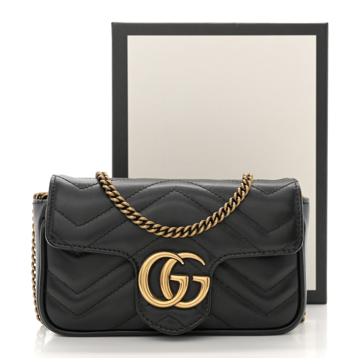 Calfskin Matelasse Super Mini GG Marmont Shoulder Bag Black