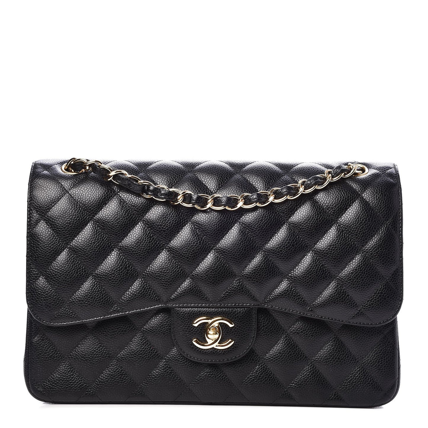 Caviar Quilted Jumbo Double Flap Black