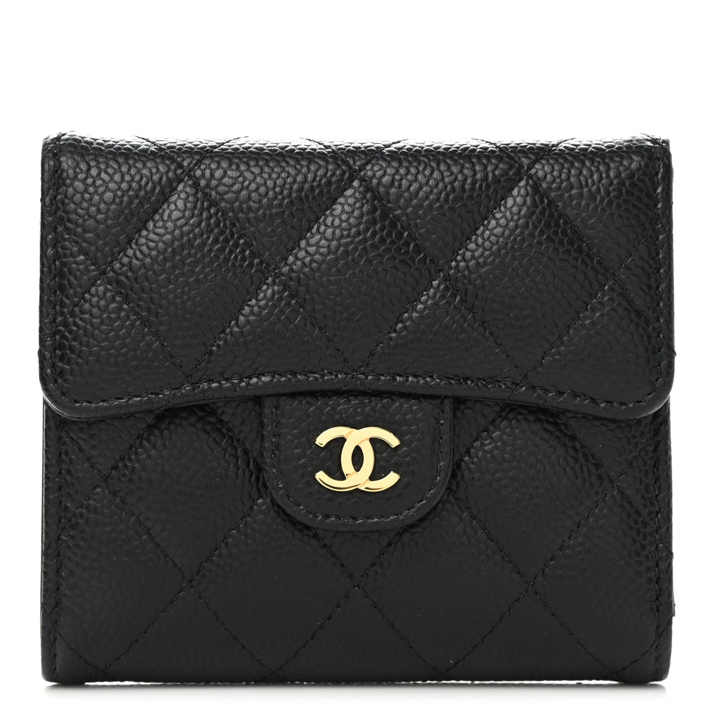 Caviar Quilted Compact Flap Wallet Black