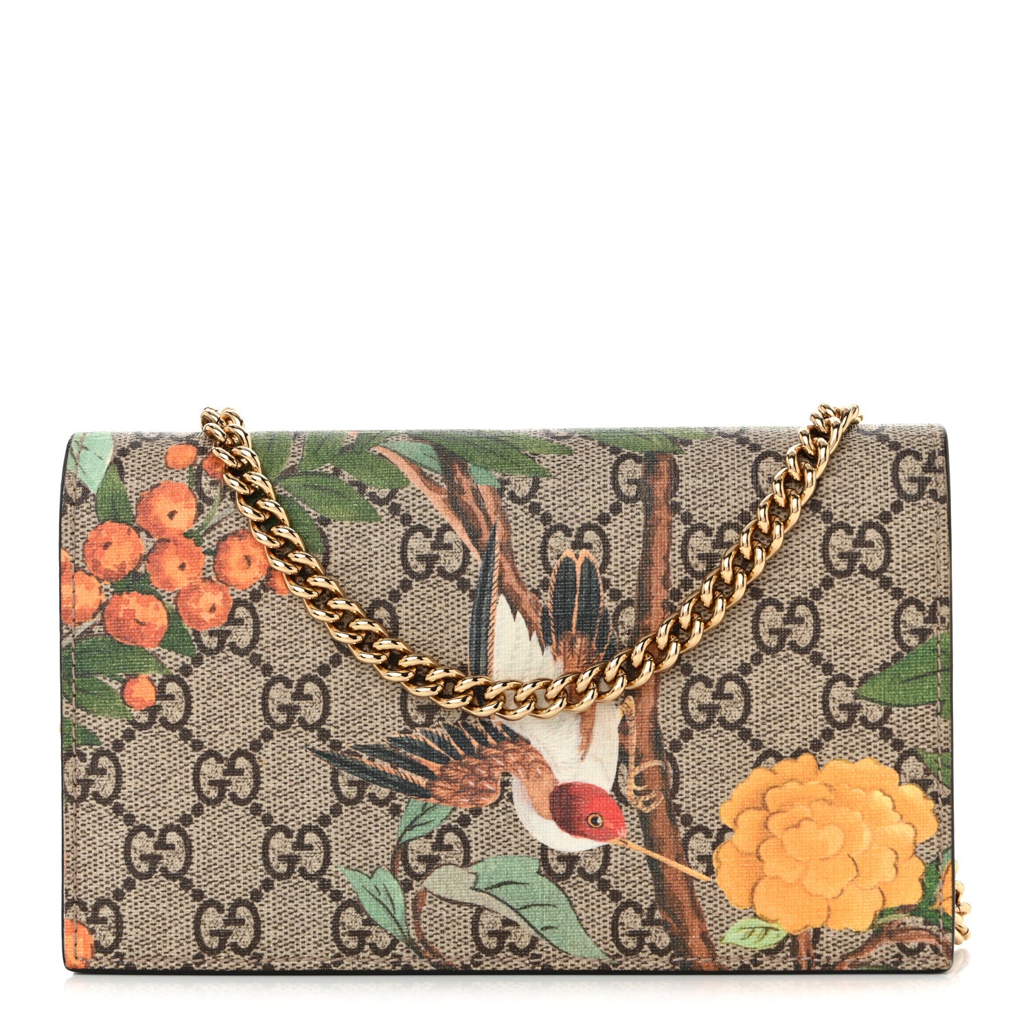 Gucci GG Supreme Monogram Tian Chain Wallet Beige Multicolor Red 1 of 10