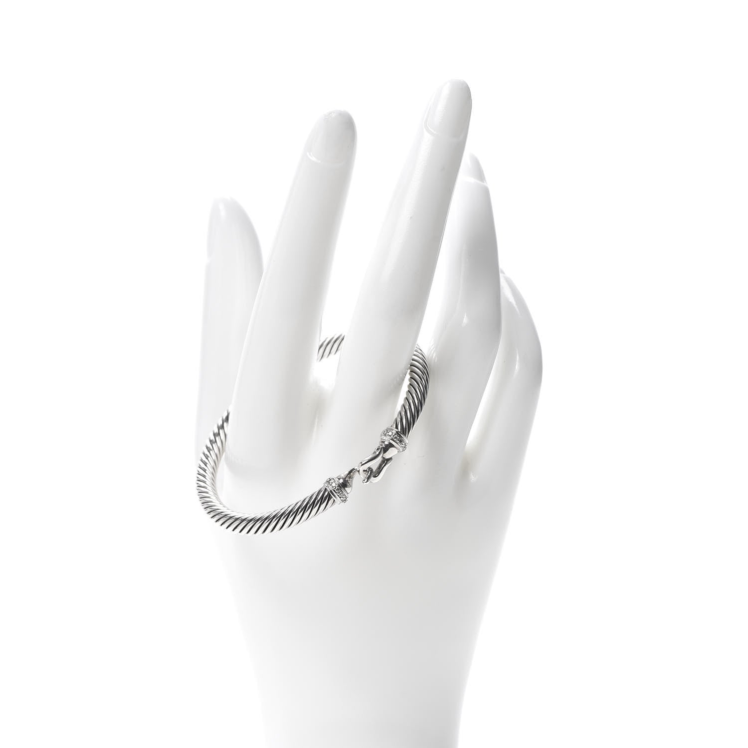 David Yurman Sterling Silver Diamond 5mm Cable Buckle Bracelet 2 of 4